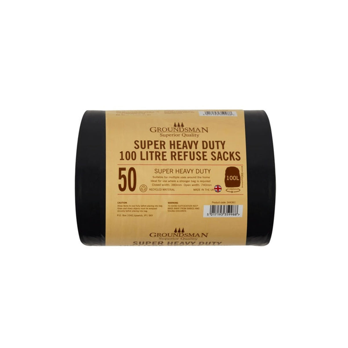 Groundsman super heavy duty 100L refuse sacks roll of 50