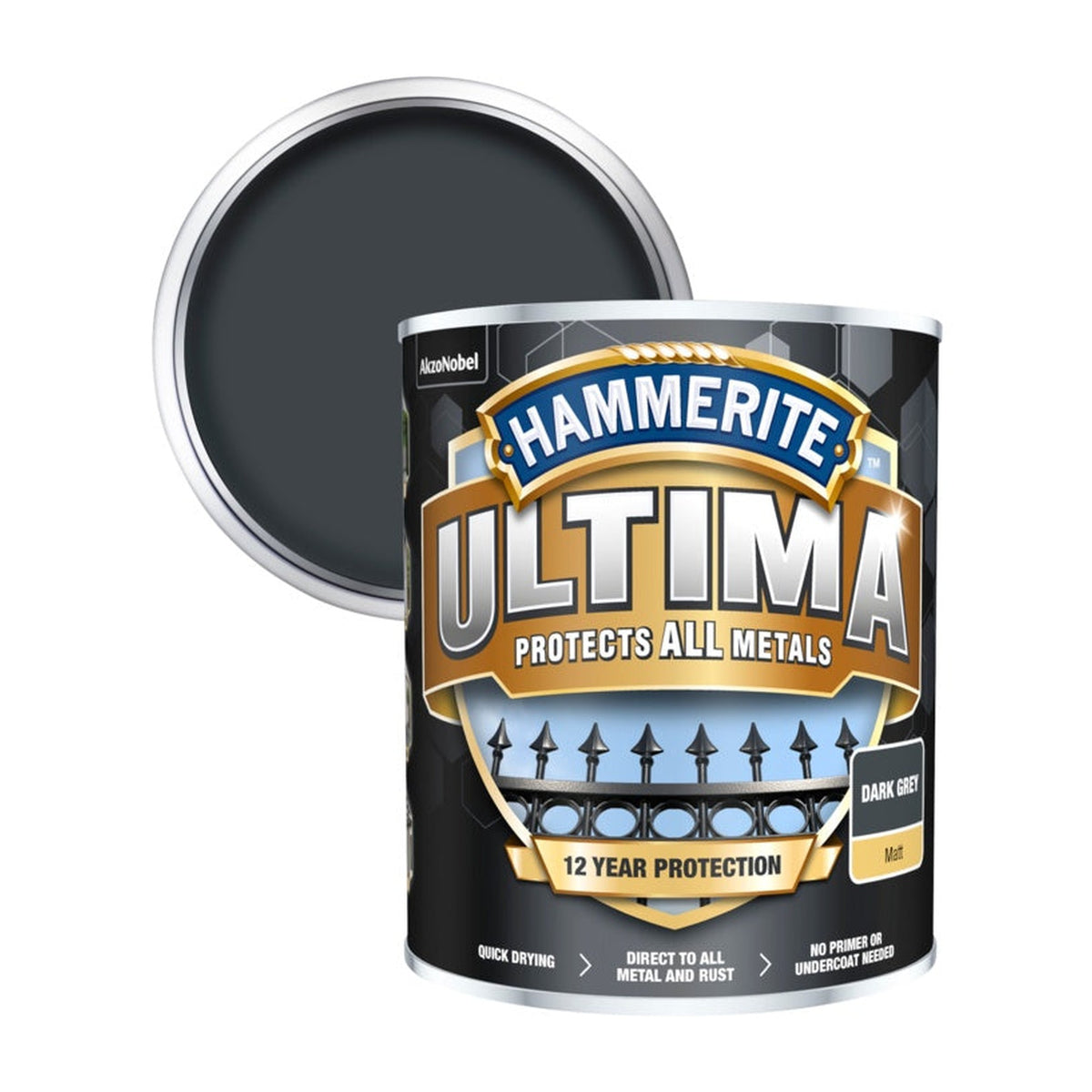 Hammerite Ultima Matt All Metal Paint Dark Grey 750ml, view 2