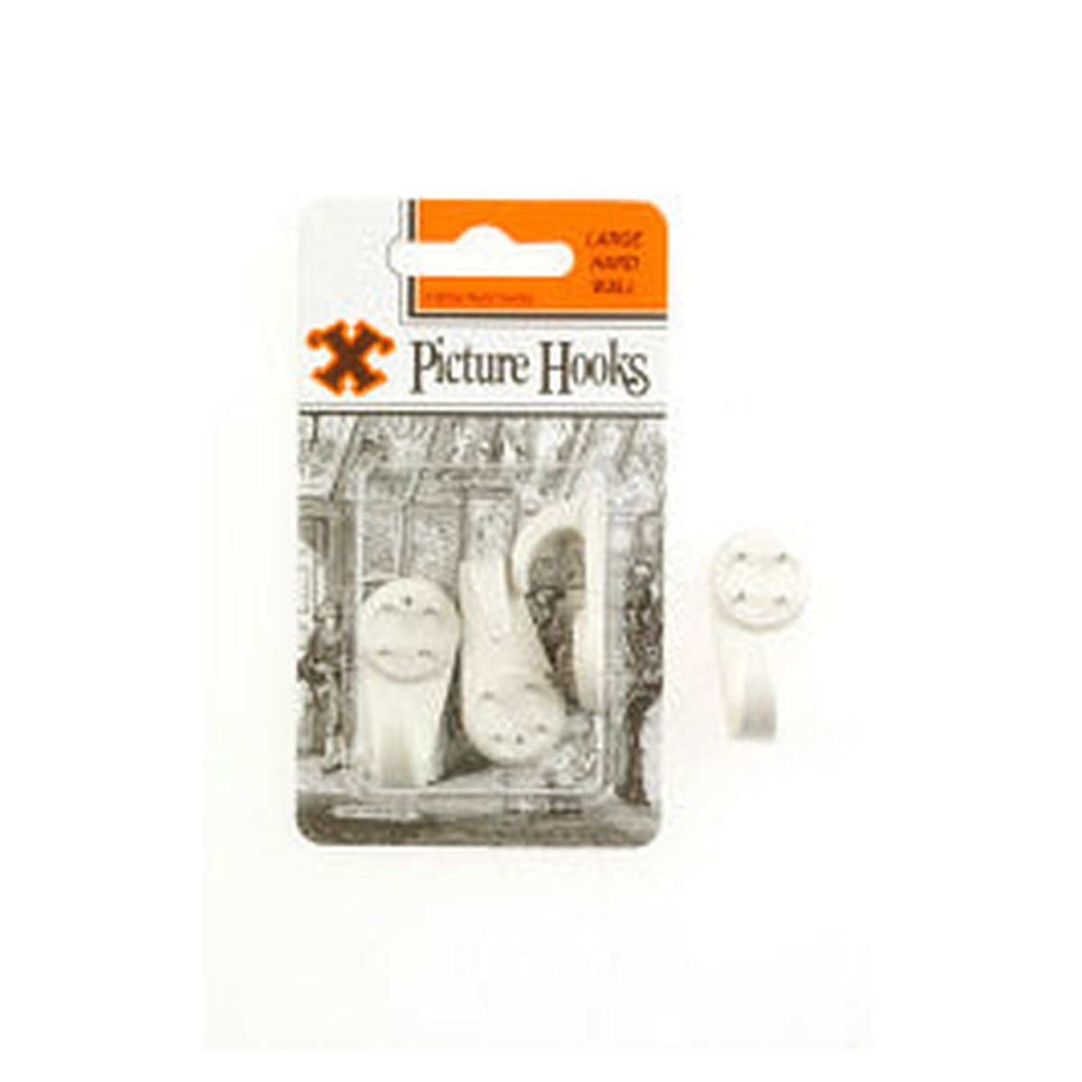X hard wall picture hooks in white, large, pack of 3