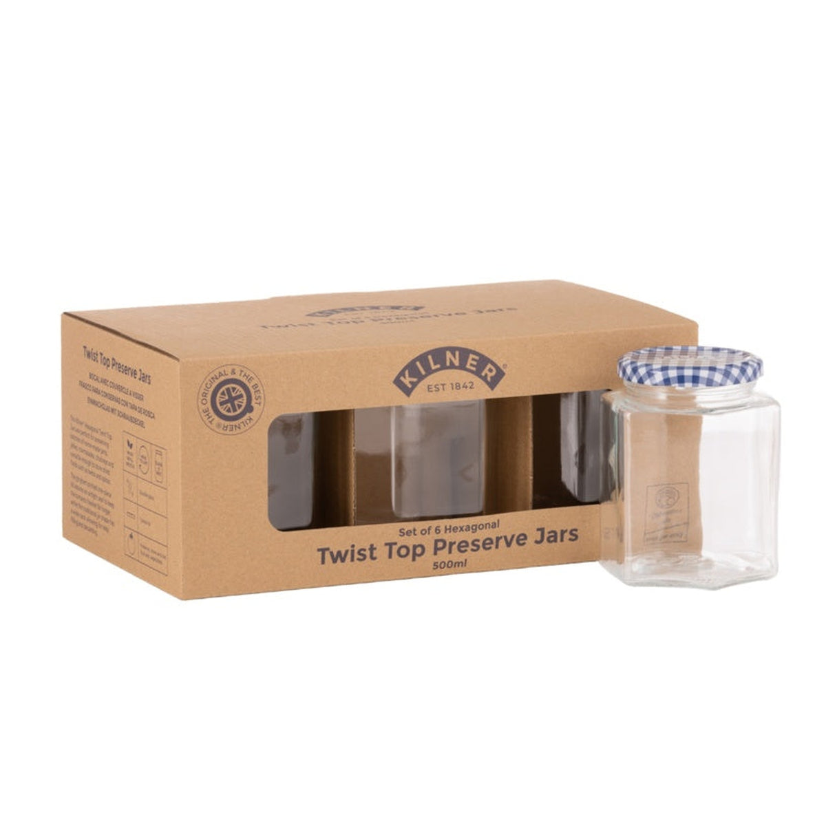 Hex Twist Top Jars Set 6 - 500ml, view 2