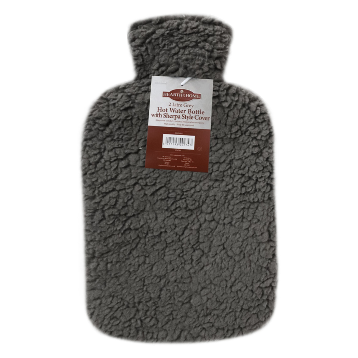 Hot Water Bottle With Sherpa Style Cover 2L - Grey