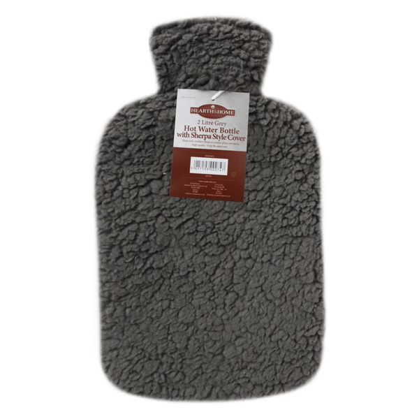 Hot Water Bottle With Sherpa Style Cover 2L - Grey