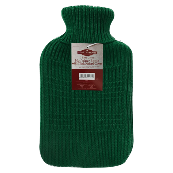 Hot Water Bottle With Thick Knitted Cover 2L - Green