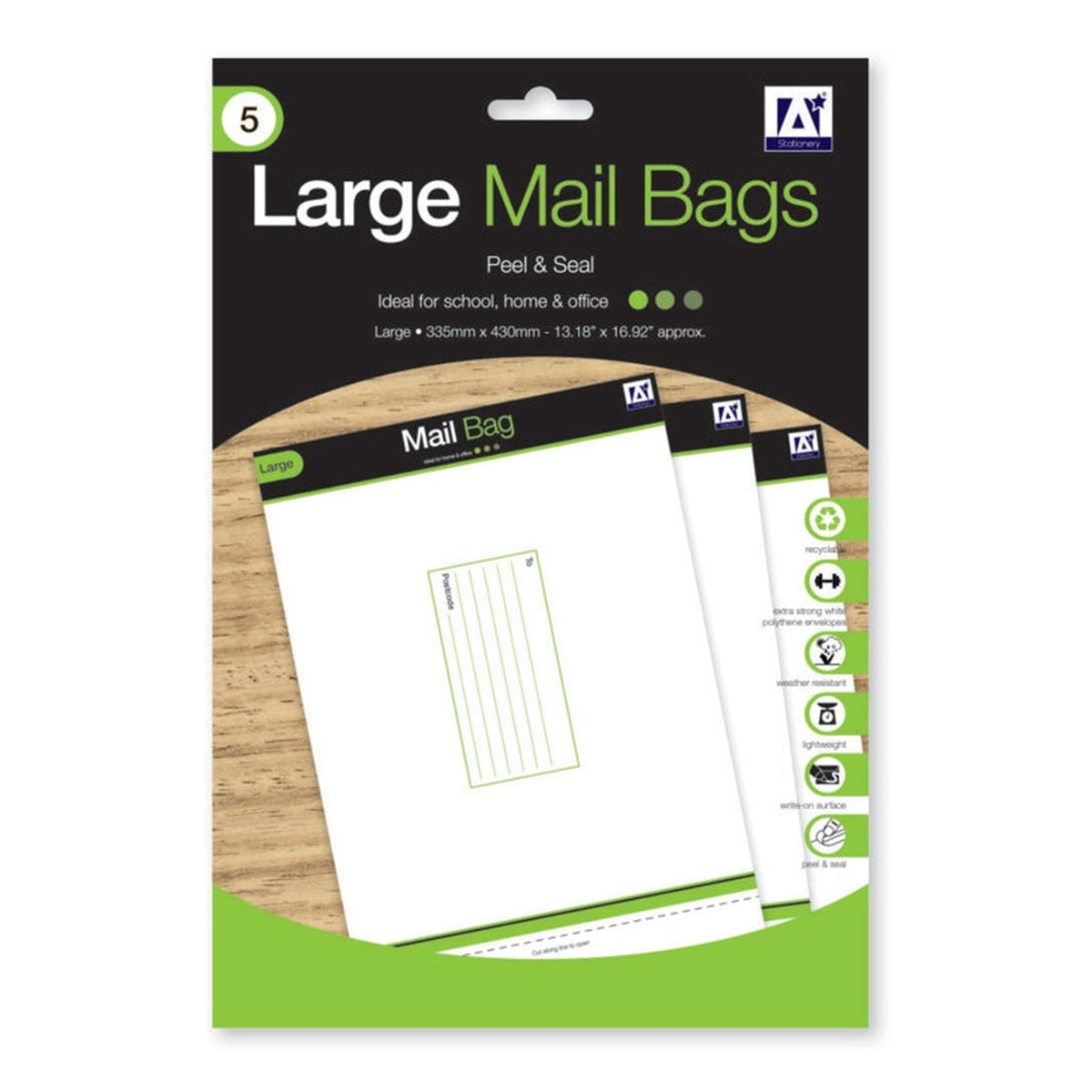 I G Design large peel and seal mailing bags, pack of 5