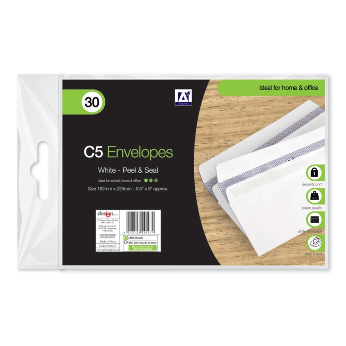 IG Design white gummed C5 envelopes, pack of 25