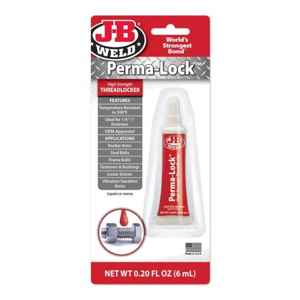 JB Weld Perma-Lock red high strength threadlocker 6ml