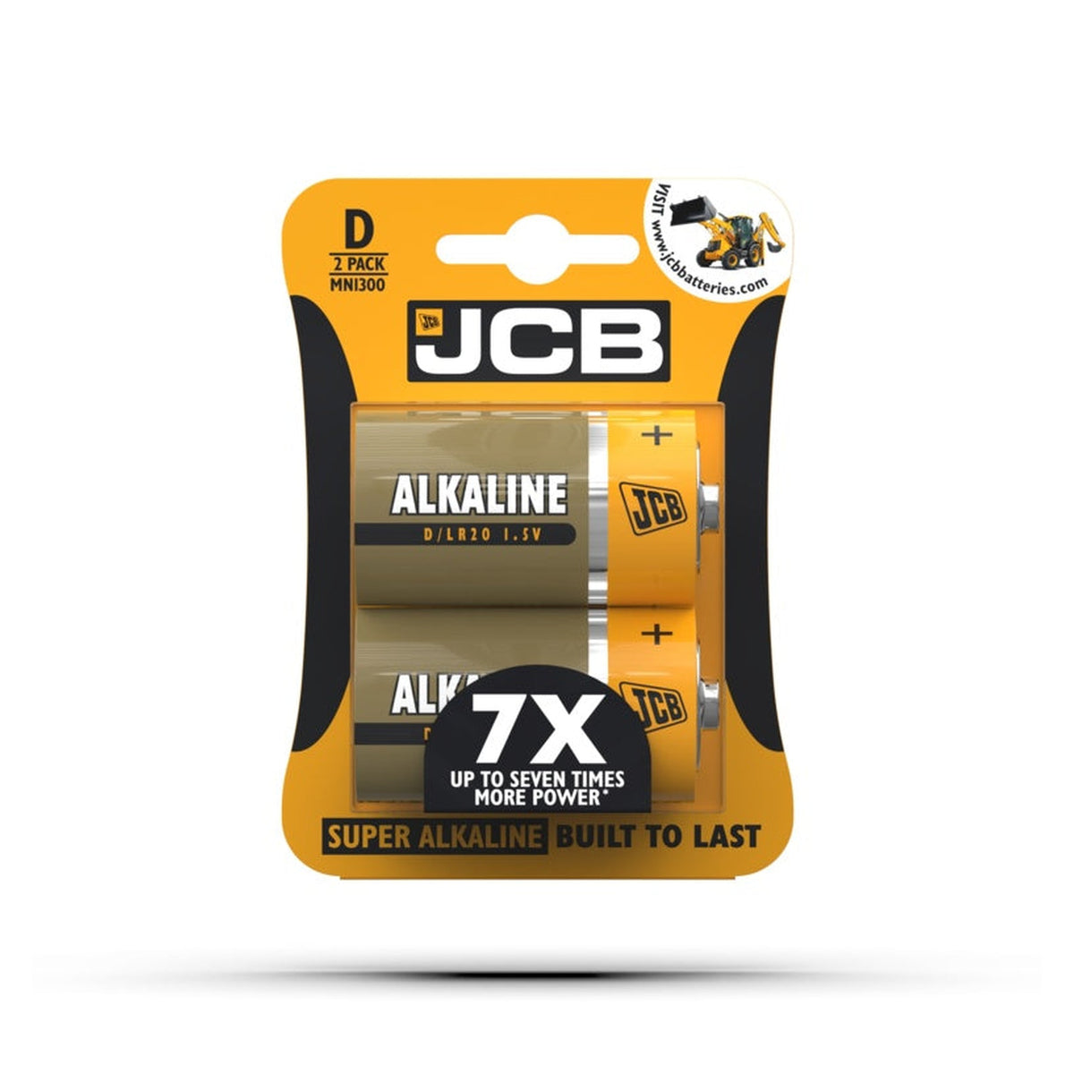 Pack of two JCB Super Alkaline D cell batteries