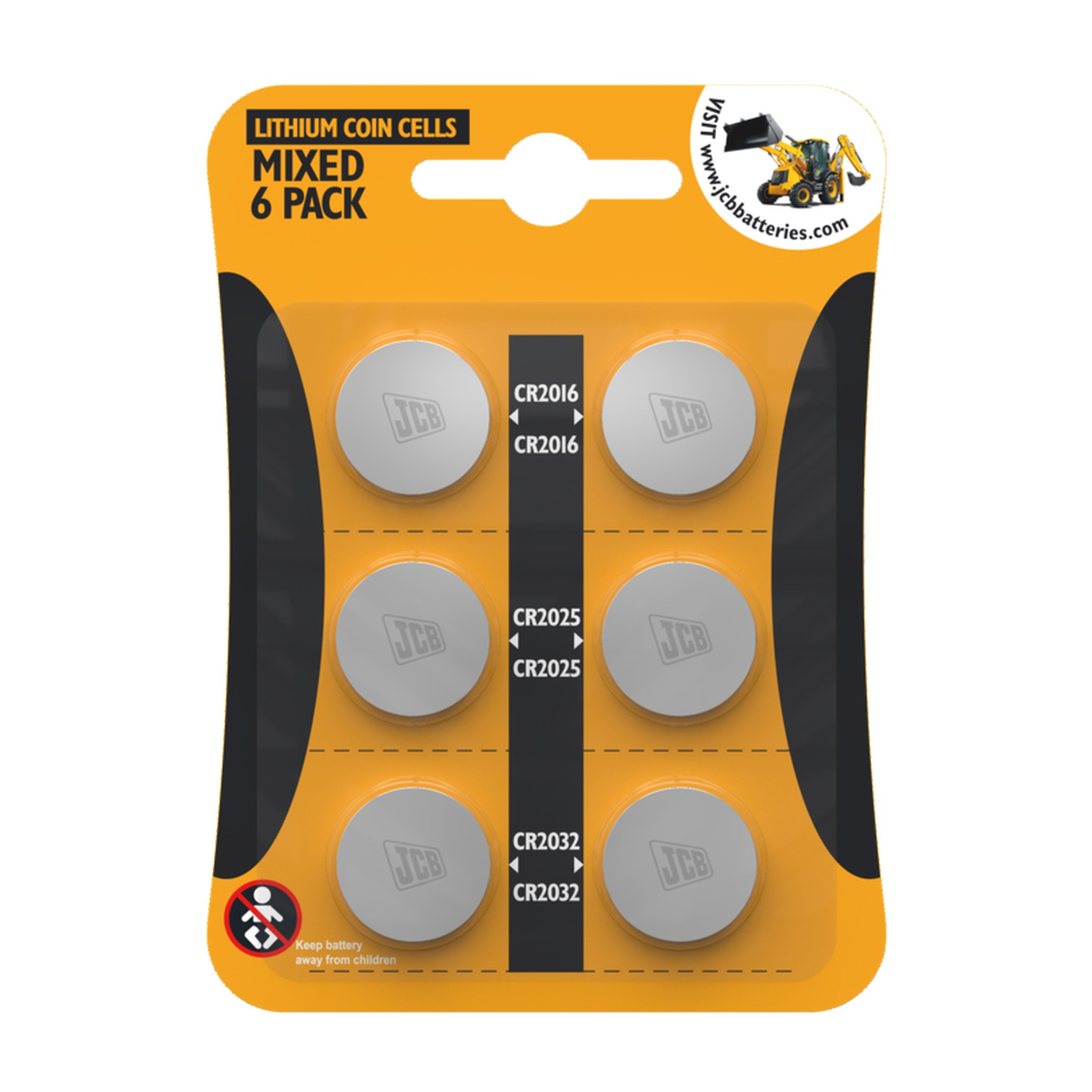 JCB lithium coin cell 6 pack CR2032 CR2025 CR2016
