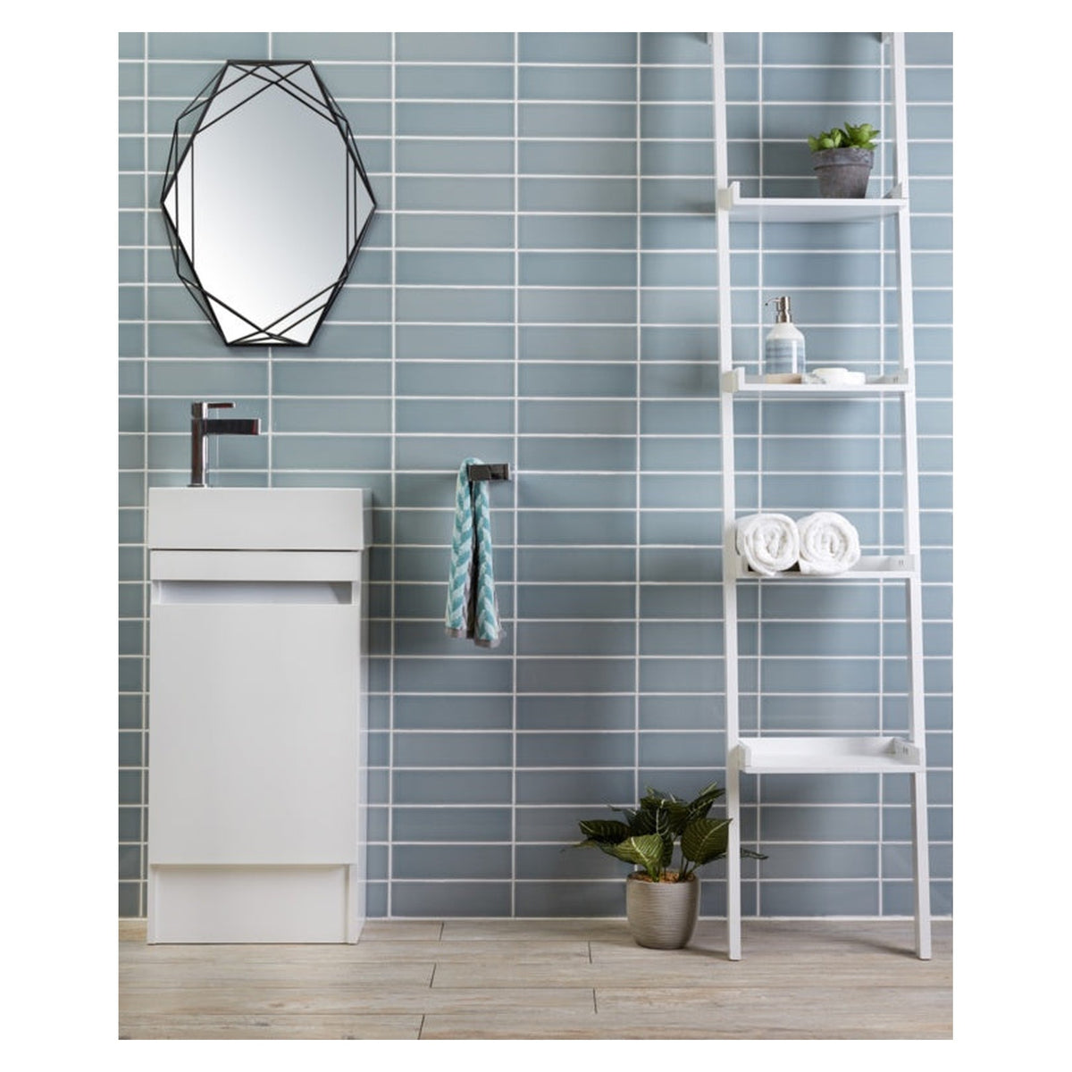Johnson Tiles South Bank Pewter gloss ceramic wall tile 245 x 75mm, view 2