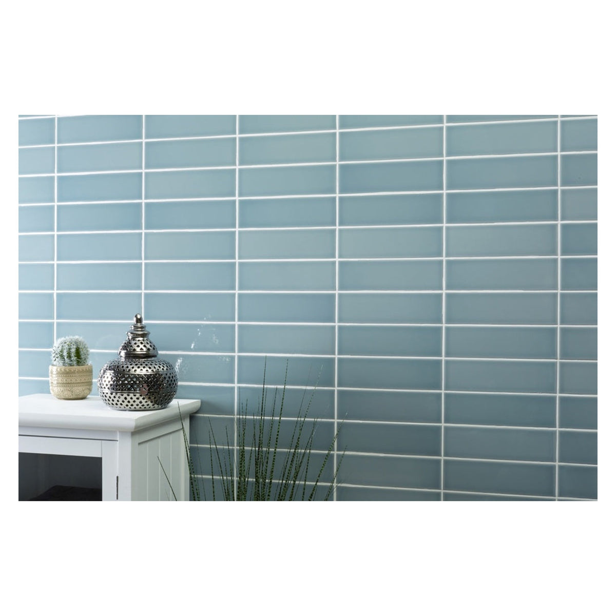 Johnson Tiles South Bank Pewter gloss ceramic wall tile 245 x 75mm, view 3