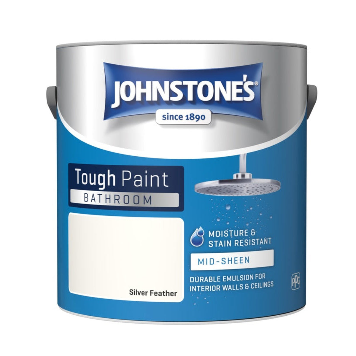 Johnstone's Bathroom Midsheen 2.5L tin in Silver Feather