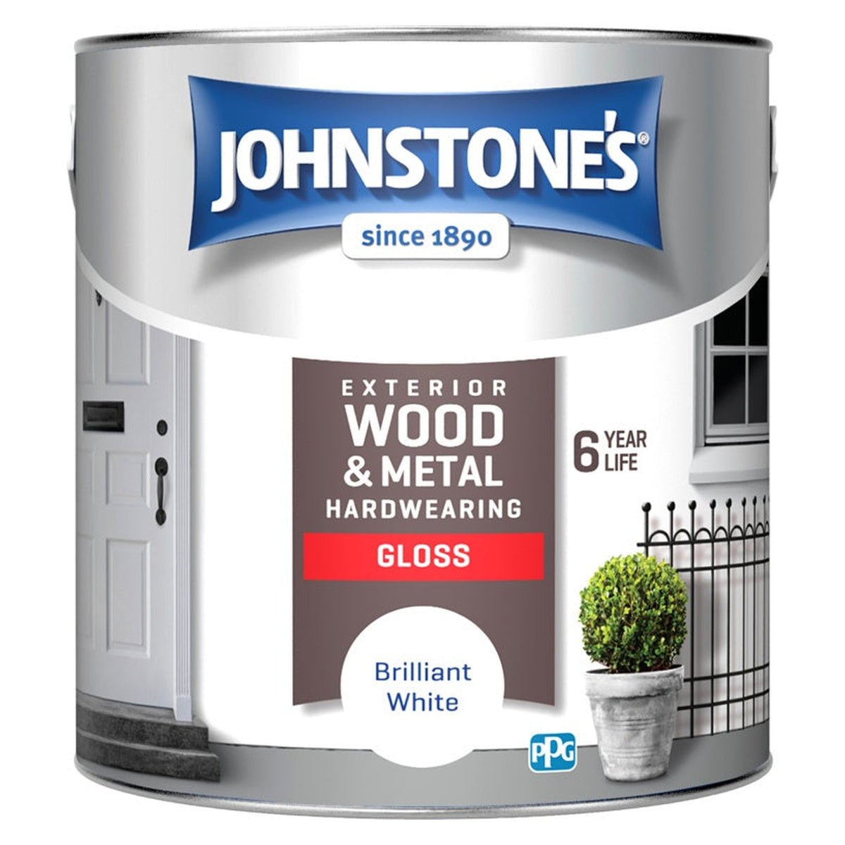 Johnstone's Exterior Hardwearing Gloss 2.5L tin in Brilliant White