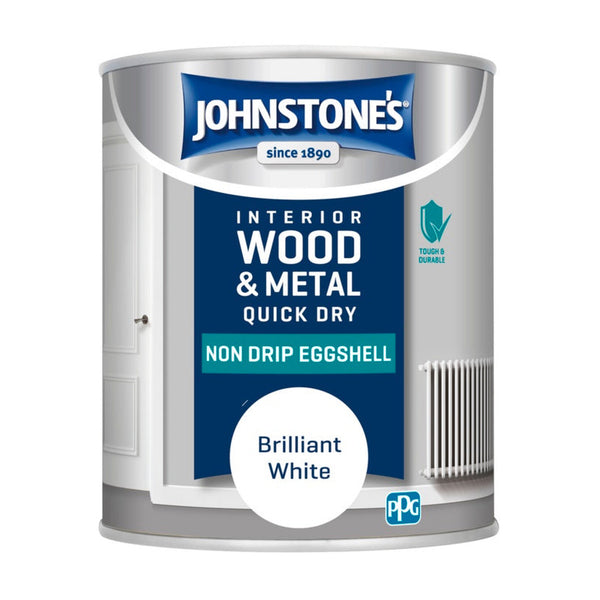 Johnstone's Quick Dry Non Drip Eggshell 750ml tin in Brilliant White
