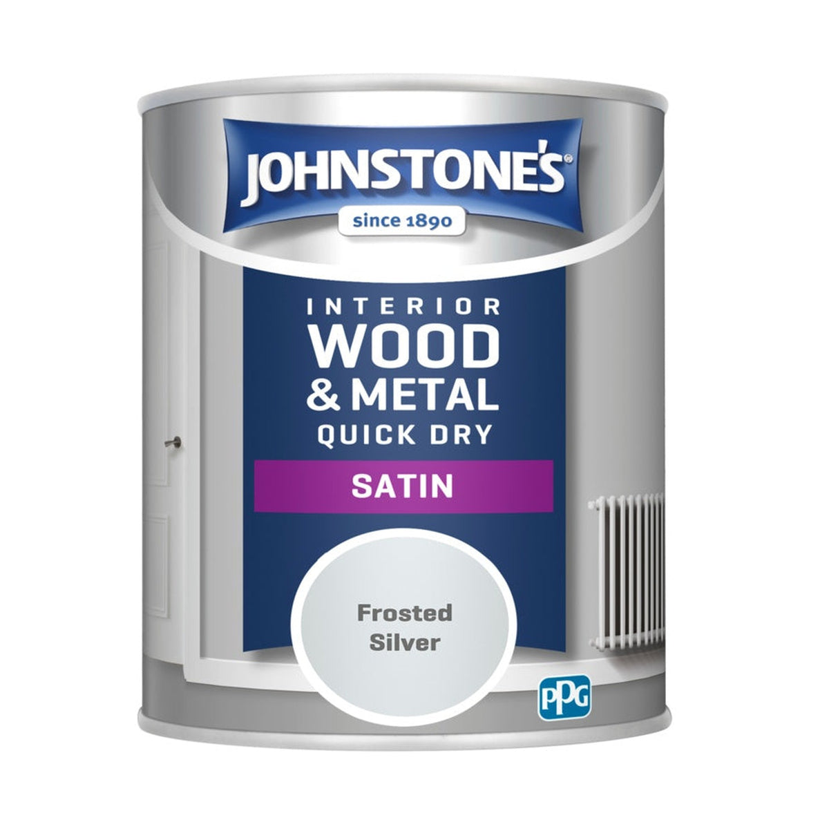 Johnstone's Quick Dry Non Drip Satin 750ml tin in Frosted Silver