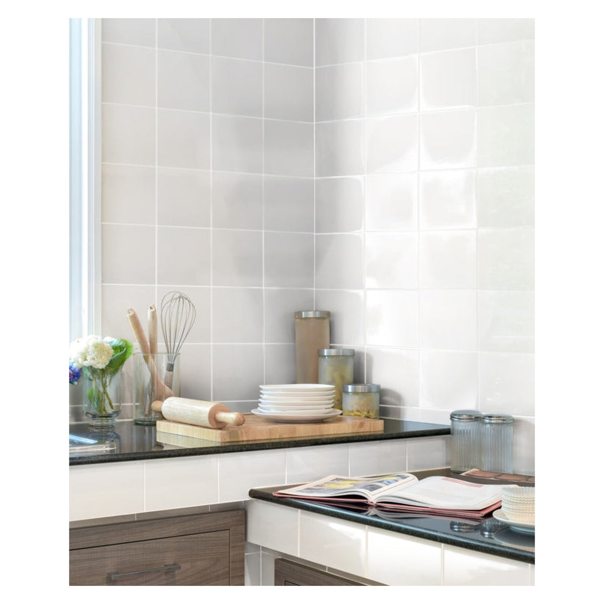 Kai gloss flat white wall tile 15 x 15cm