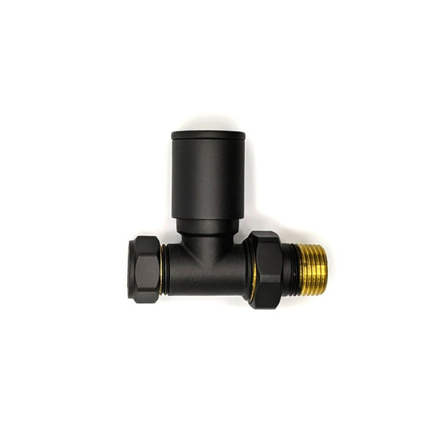 Kartell black straight radiator valve pair, 15mm