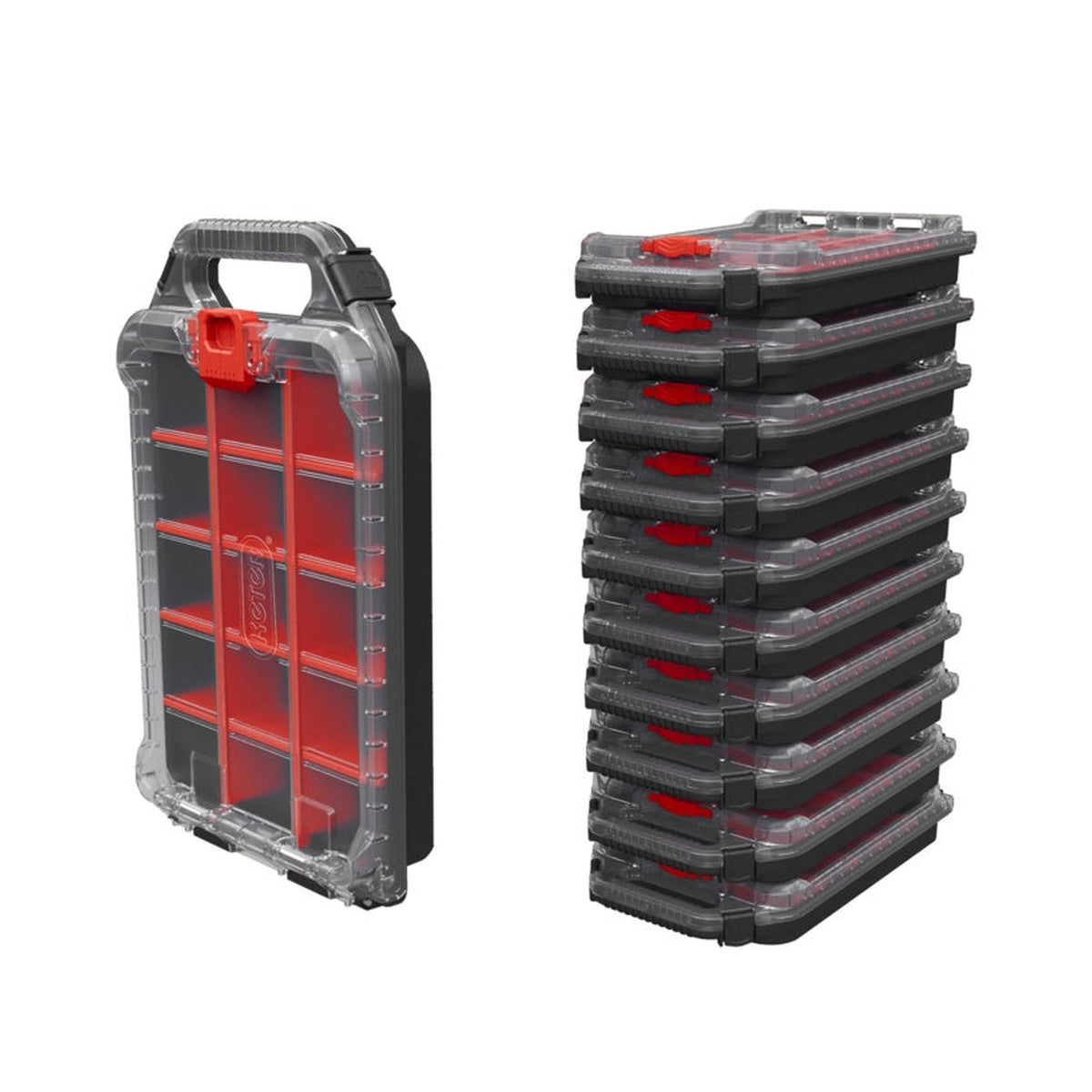 Keter Stack N Roll half organiser with clear lid and dividers, view 2