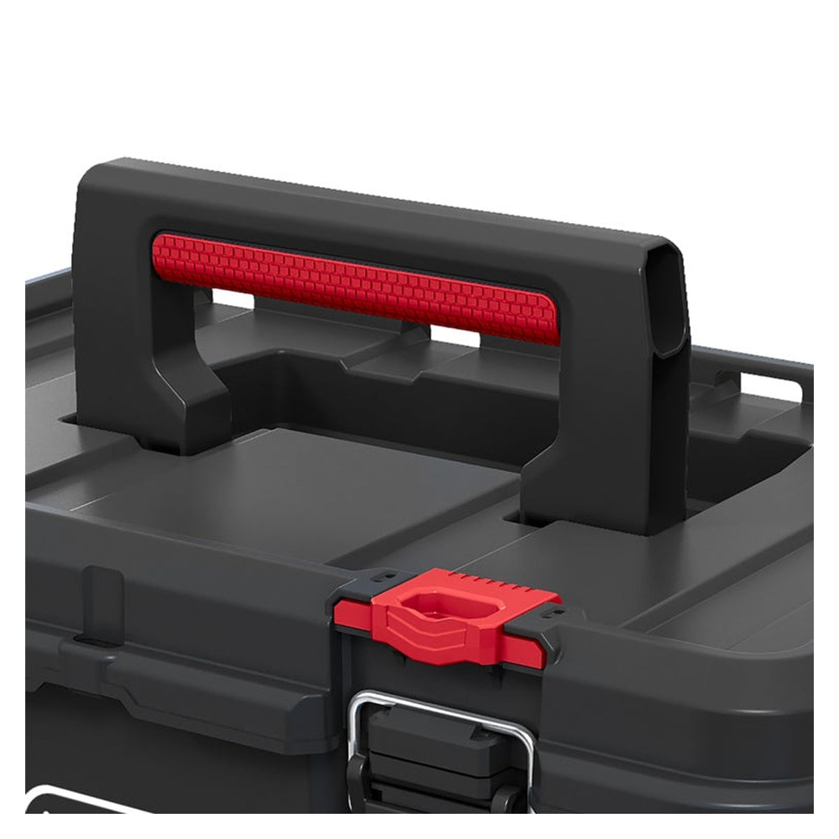 Keter Stack N Roll toolbox with transparent lid, view 3