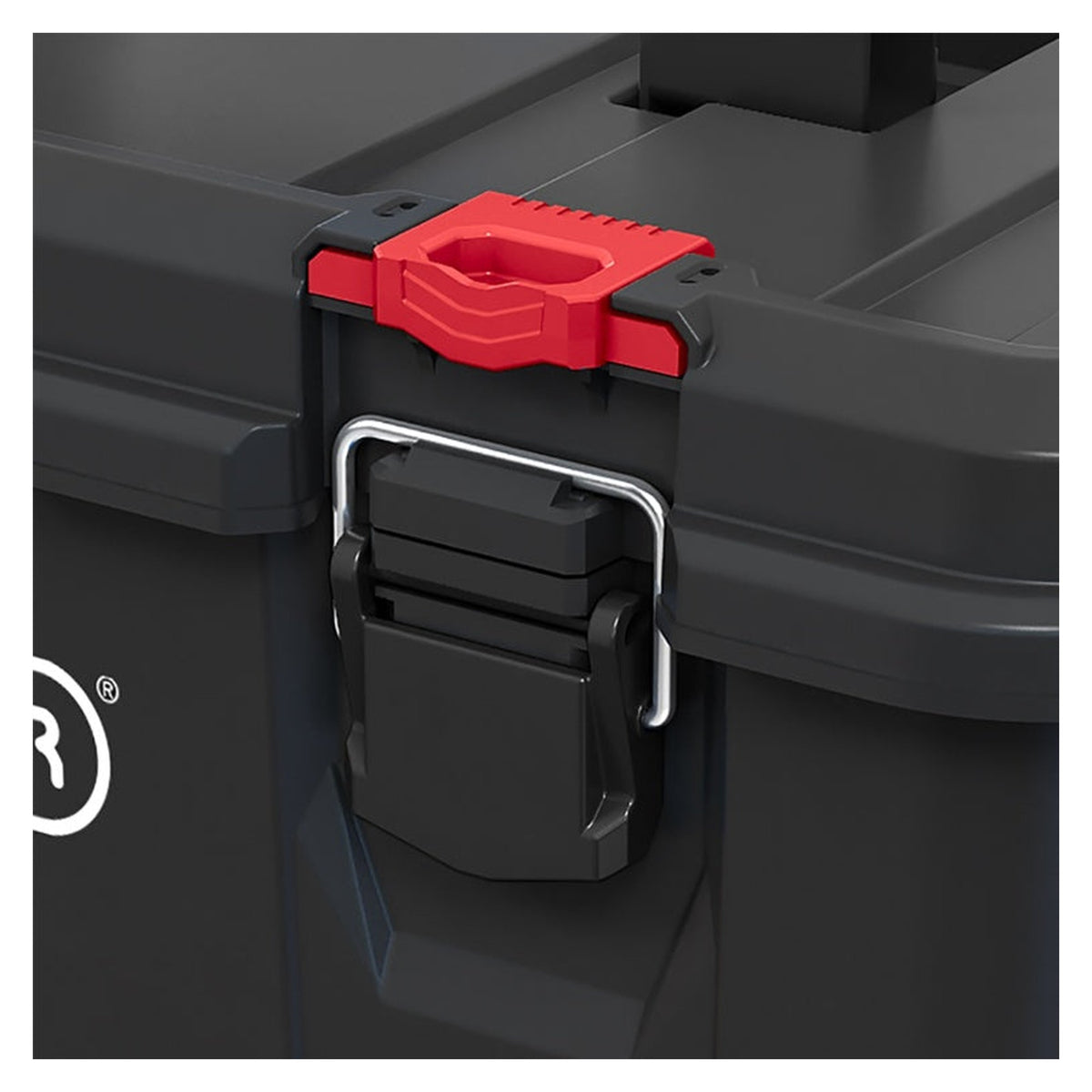Keter Stack N Roll toolbox with transparent lid, view 4