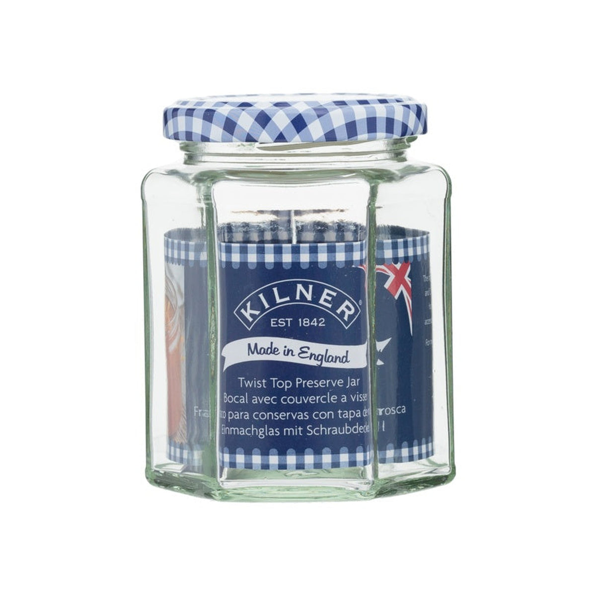 Kilner 280ml hexagonal twist top jar with gingham lid, view 2
