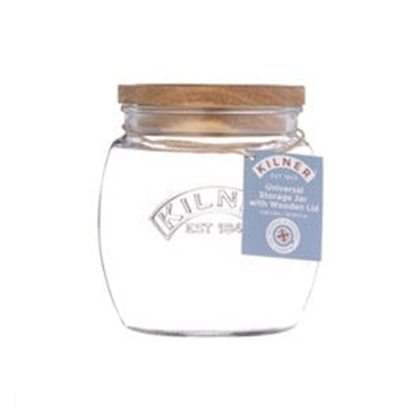 Kilner universal storage jar 0.85L with acacia wooden lid