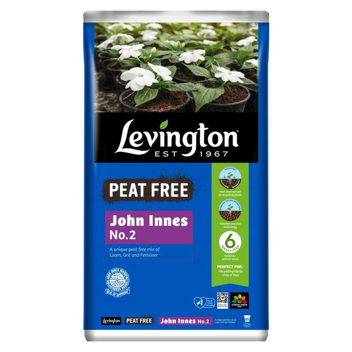 Levington Peat Free John Innes No 2 Compost 25L bag