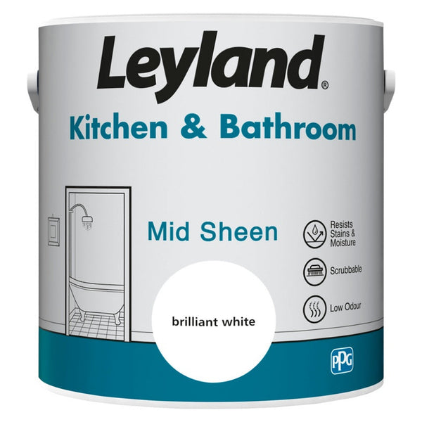 Leyland Kitchen & Bathroom Mid Sheen 2.5L tin in Brilliant White
