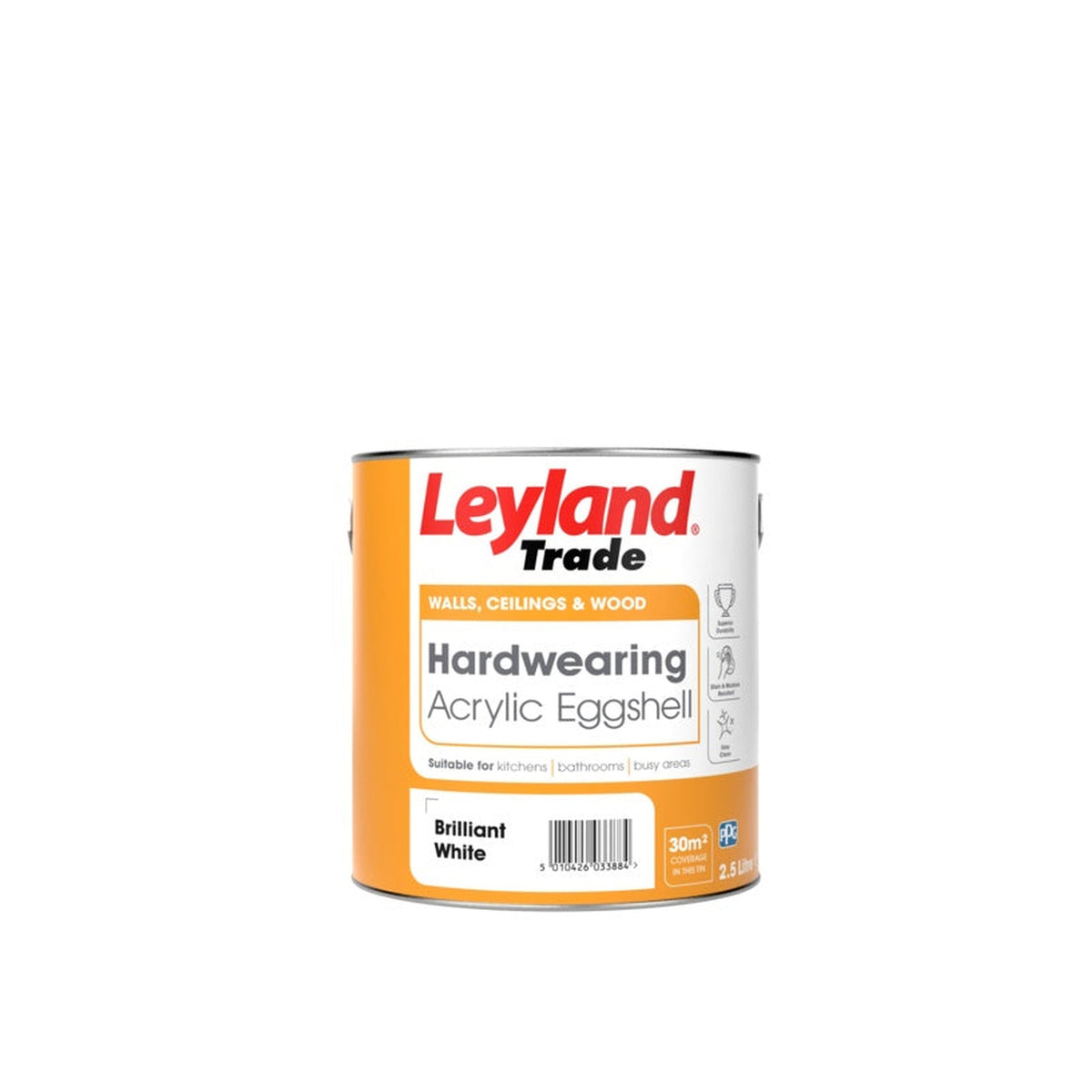 Leyland Trade Acrylic Eggshell 2.5L tin in white