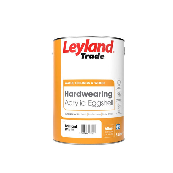 Leyland Trade Acrylic Eggshell 5L tin in Brilliant White