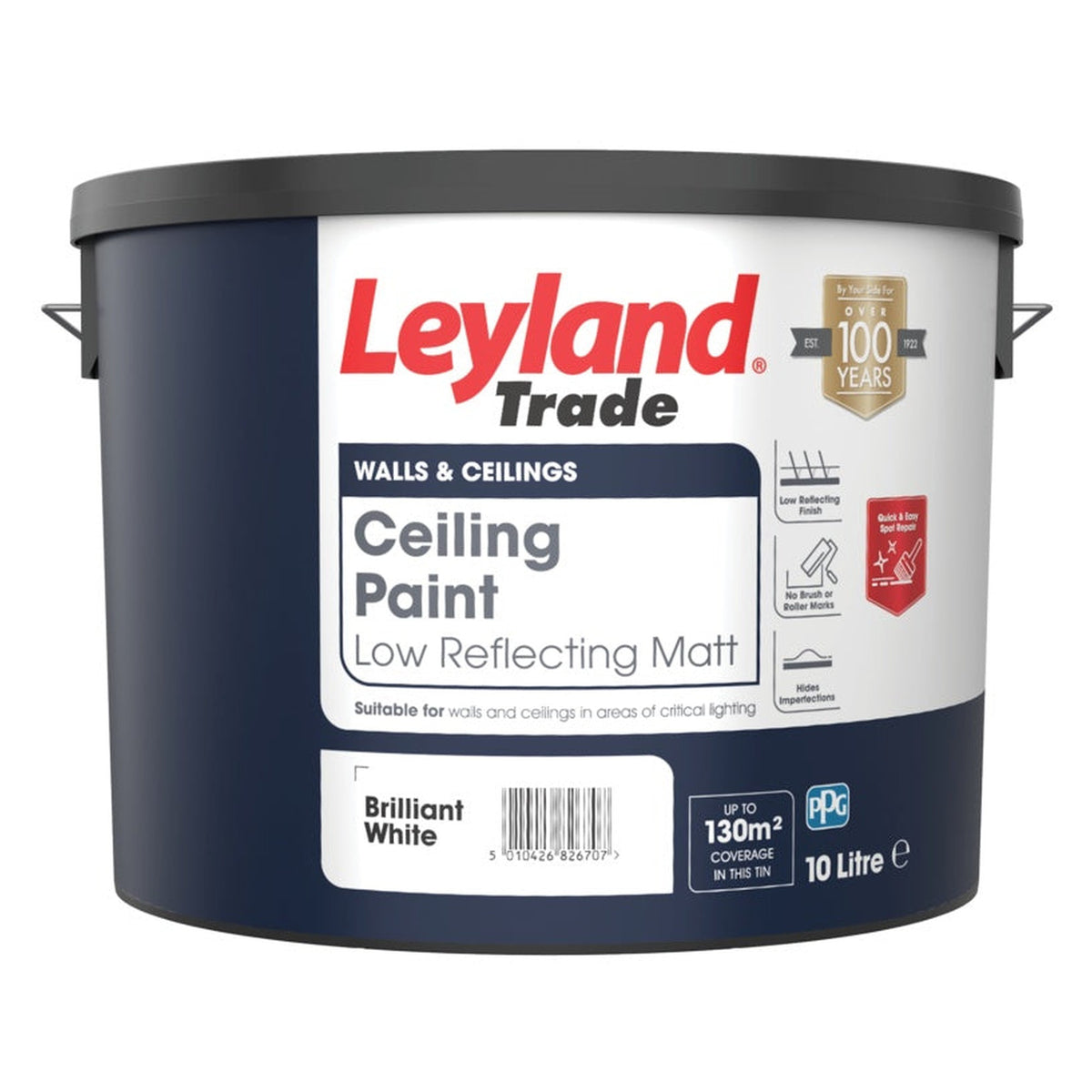 Leyland Trade Ceiling Paint 10L tin in Brilliant White