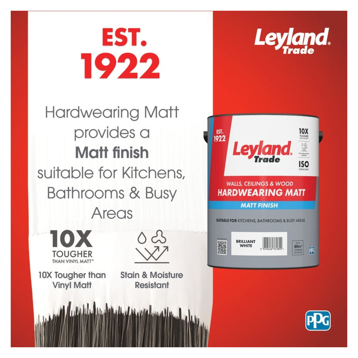 Leyland Trade Hardwearing Matt 5L Brilliant White tin, view 2