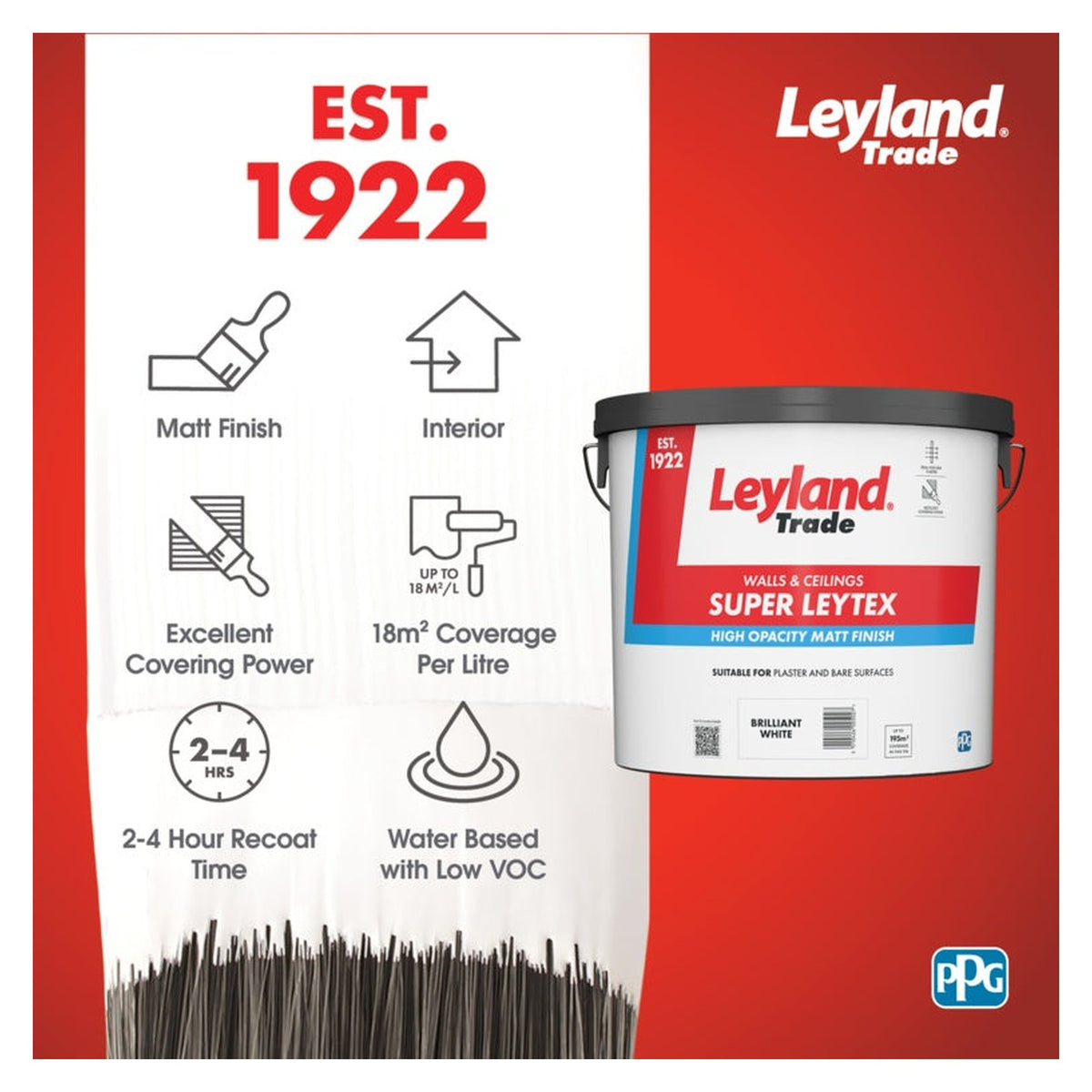 Leyland Trade Super Leytex Matt 15L in Brilliant White, view 5