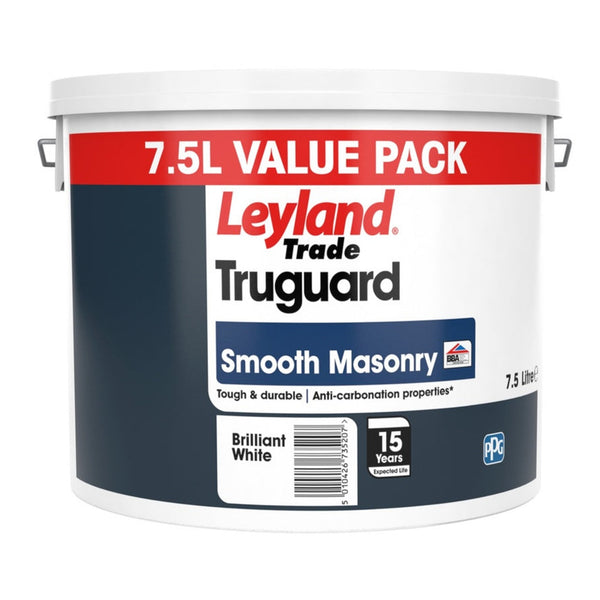 Leyland Trade Truguard Masonry Paint 7.5L in Brilliant White