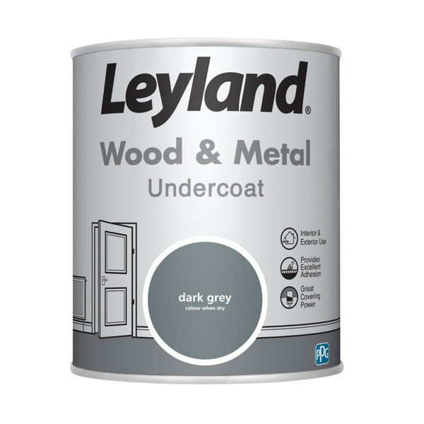 Leyland Wood & Metal Undercoat 750ml tin in Dark Grey