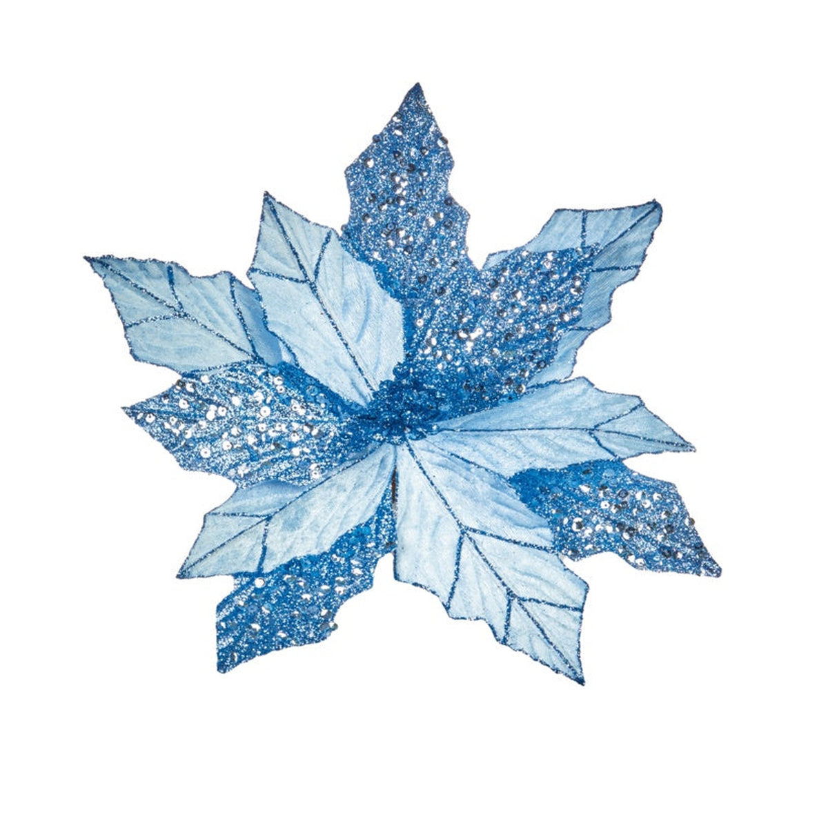 Light Blue & Glitter Velvet Poinsettia Clip On - 30cm