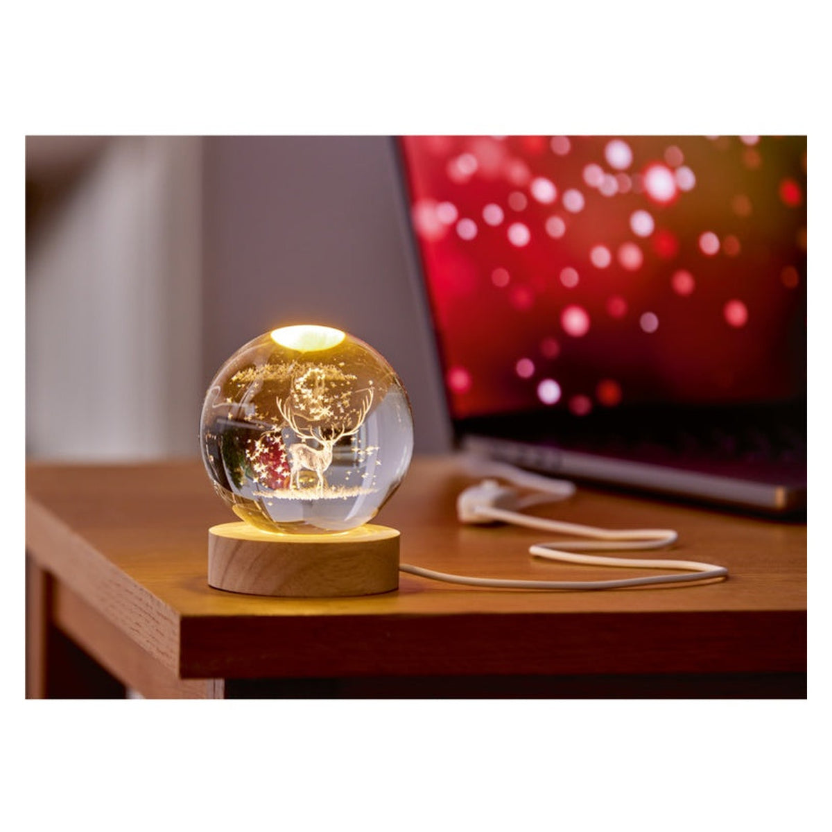 Lit 3D Etched Glass Ball Assorted - 8cm, view 3