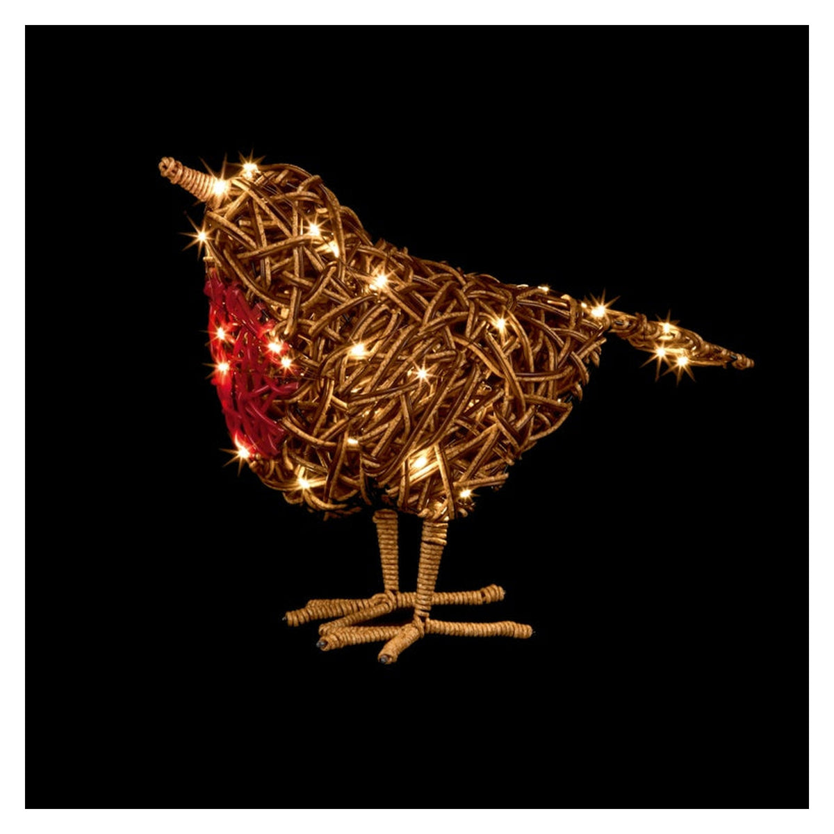Lit Battery Operated Rattan Robin With 50 Warm White LEDs - 40cm