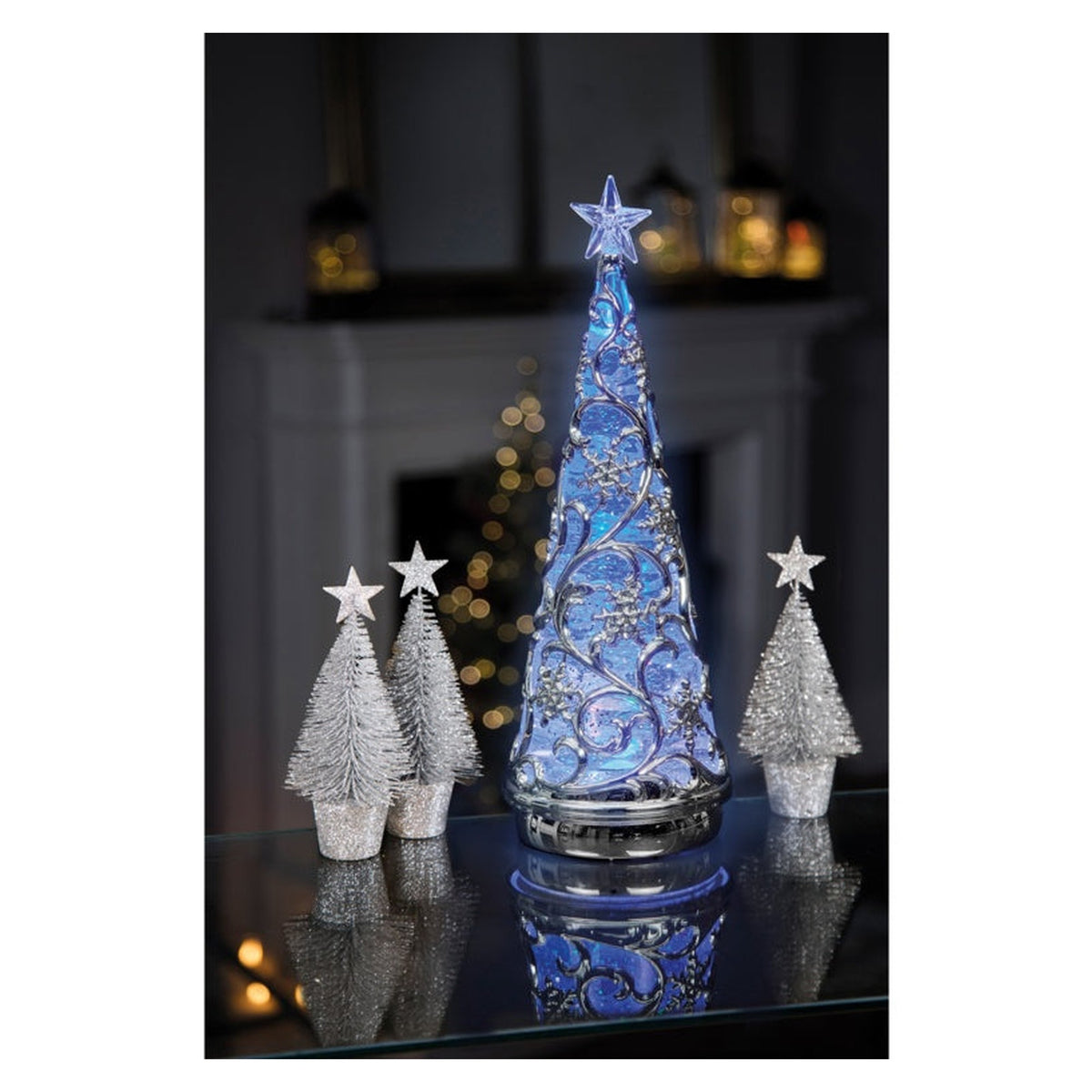 Lit Chrome Tree With Star Colour Changing LEDs - 30cm, view 4