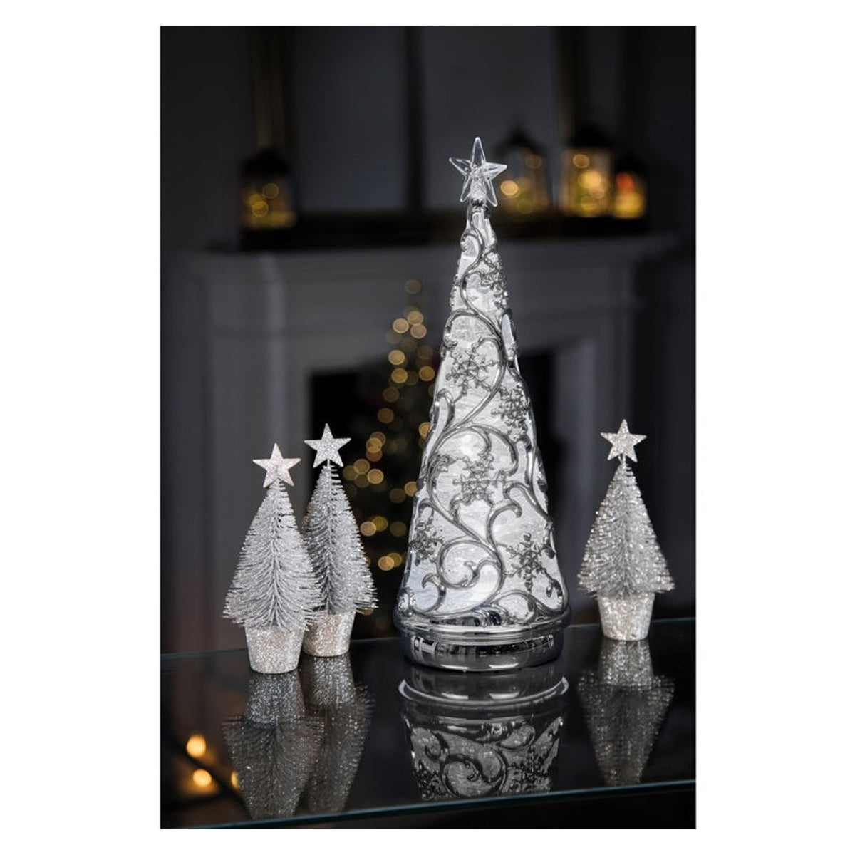 Lit Chrome Tree With Star Colour Changing LEDs - 30cm, view 5