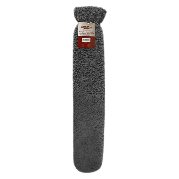 Long Hot Water Bottle With Sherpa Style Cover 2L - Grey
