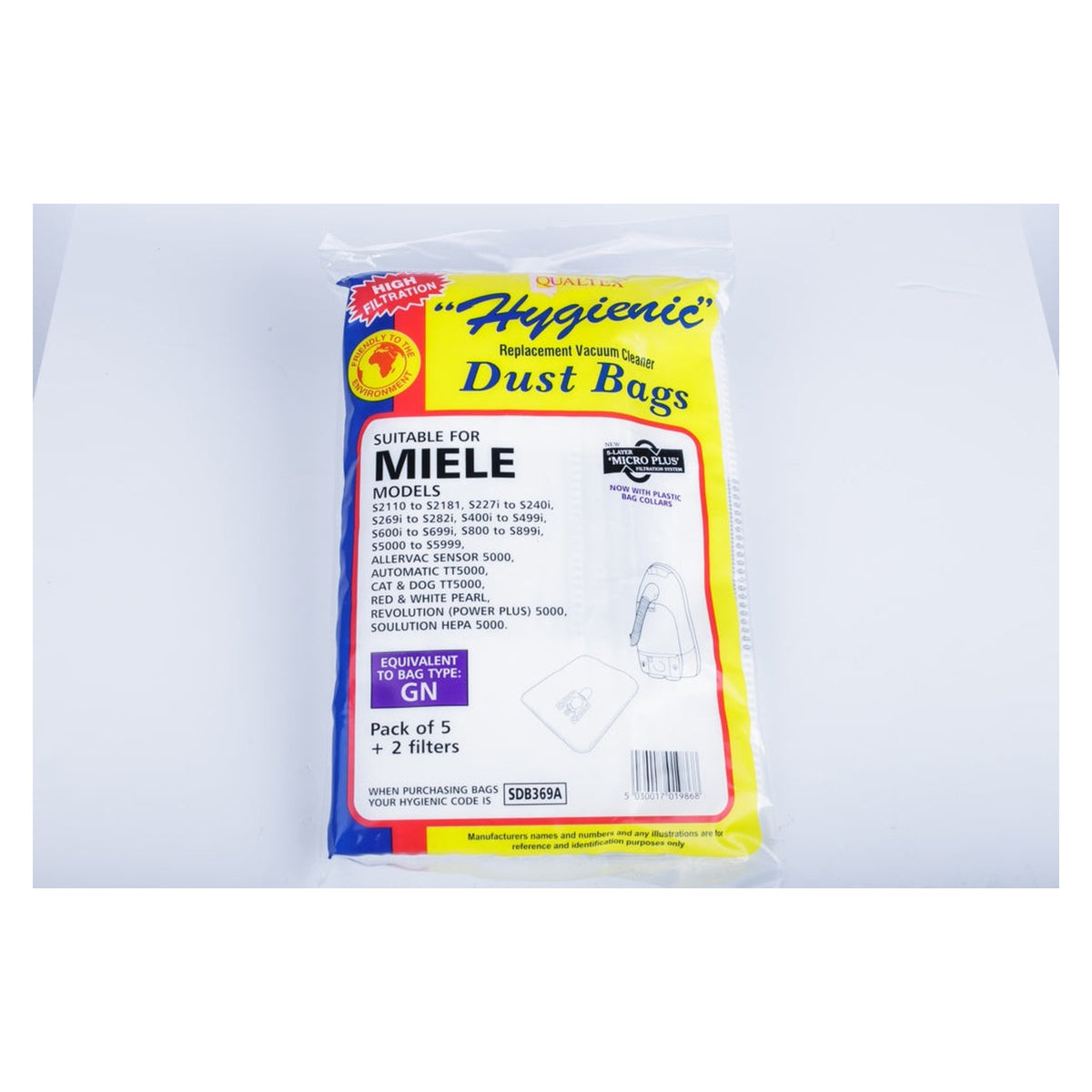 Lyvia microfibre GN bags for Miele vacuum cleaners, pack of 5 with 2 filters, view 2