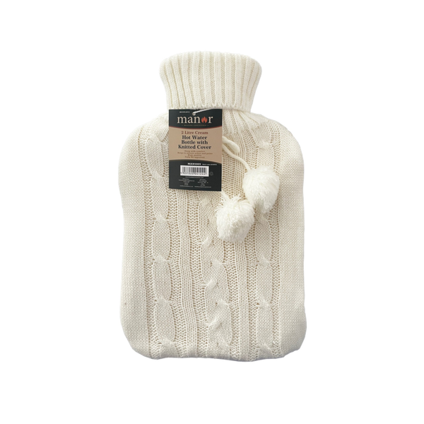 Manor 2L hot water bottle with white cover