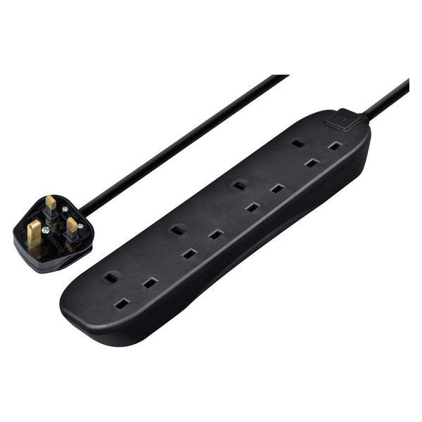 Masterplug 4 gang black extension lead 2m
