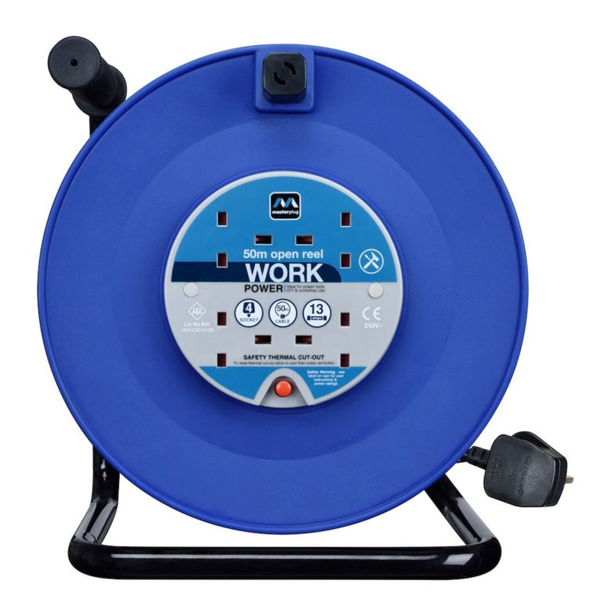 Masterplug 4 gang 50m open cable reel, view 3