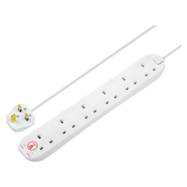 Masterplug white 6 gang surge protected extension lead 2m