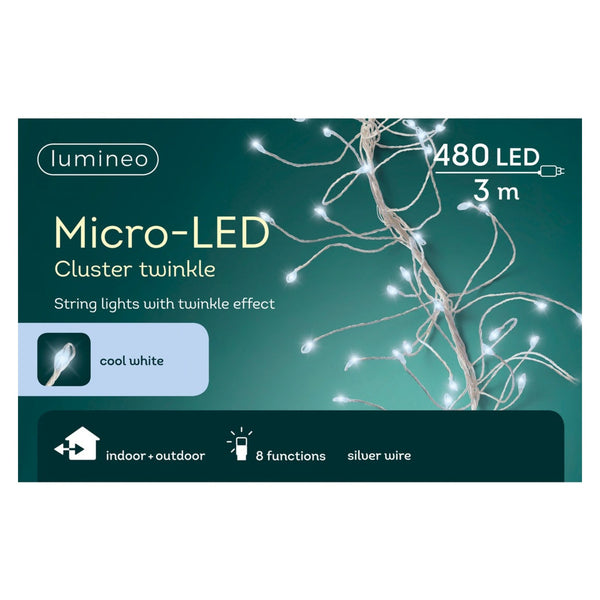 Micro LED Cluster Twinkle Lights - 480 Cool White/Silver Cable