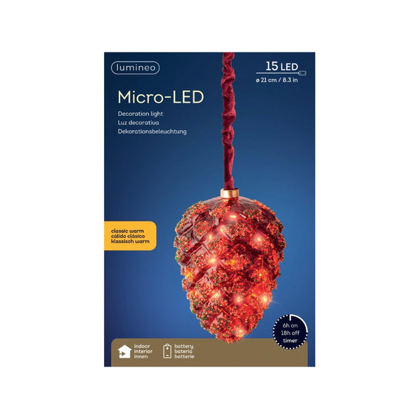 Micro LED Pinecone Christmas Red - 15cm Classic Warm