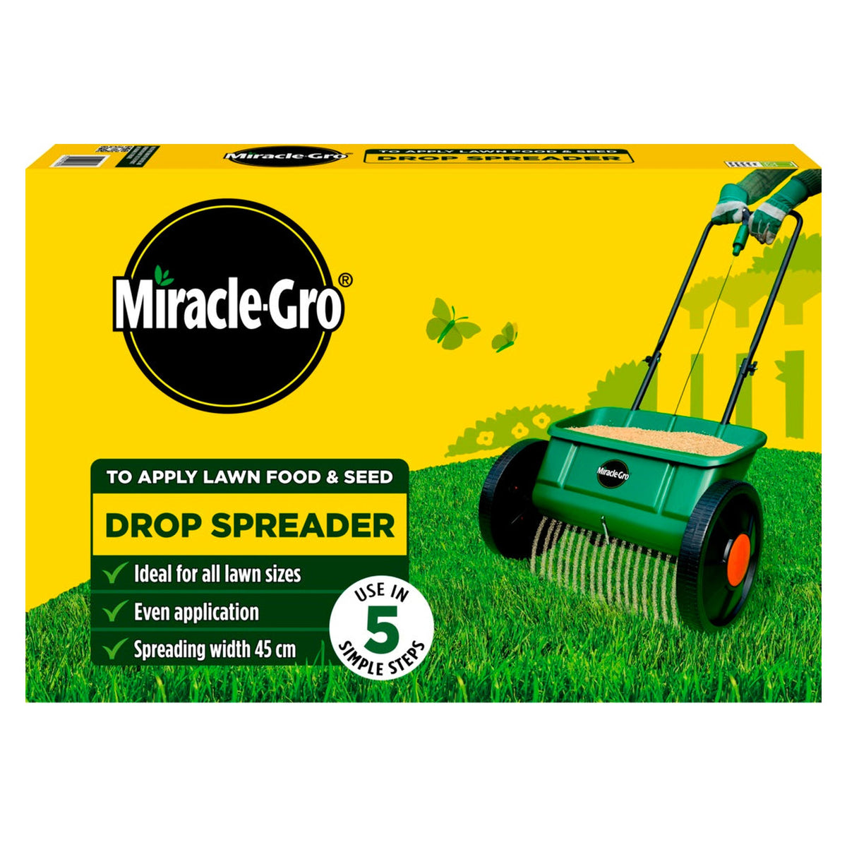 Miracle-Gro drop spreader for lawn food and grass seed