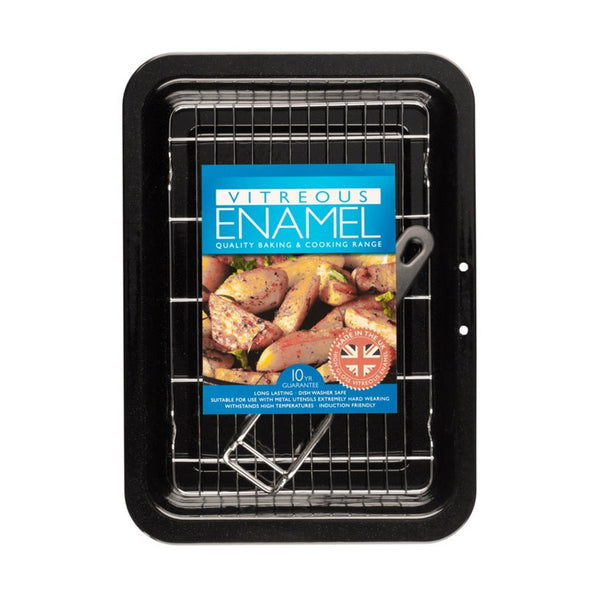 Mtk Housewares vitreous enamel grill pan with tray, 28 x 23cm