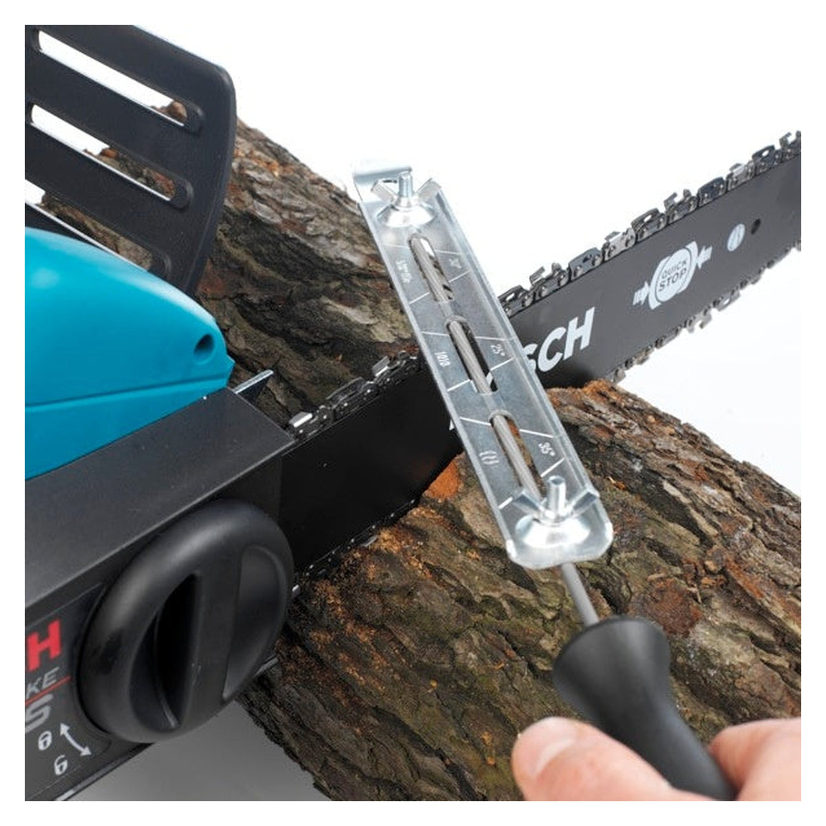 Multi-Sharp chainsaw sharpener kit with file and gauge, view 2